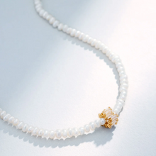 Load image into Gallery viewer, White Pearl Beaded Necklace w/ Baguette Diamond Roundel Center