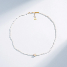 Load image into Gallery viewer, White Pearl Beaded Necklace w/ Baguette Diamond Roundel Center