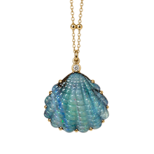 Load image into Gallery viewer, Boulder Opal Shell Diamond Dewdrop Necklace