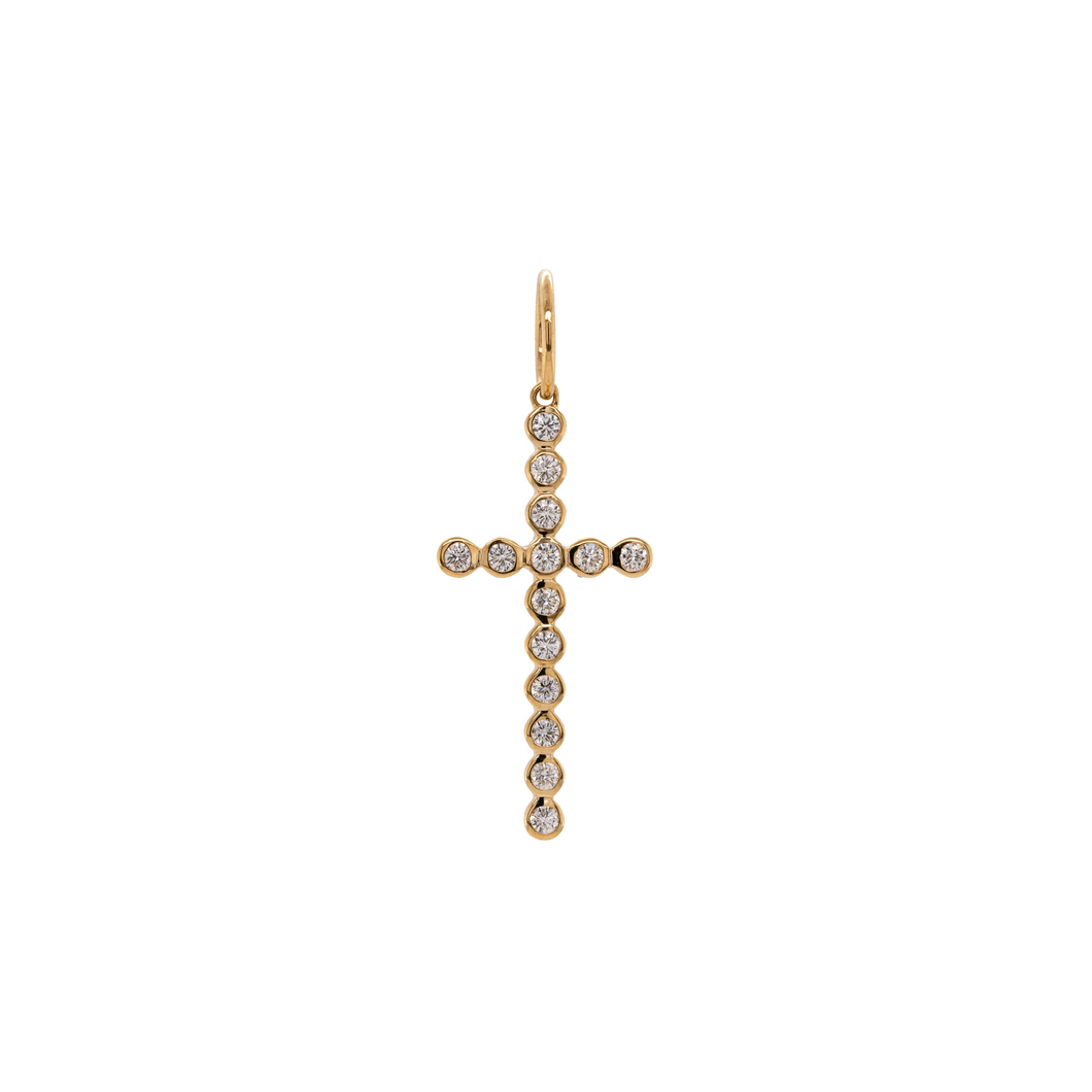 14K Bezel-Set Diamond Cross