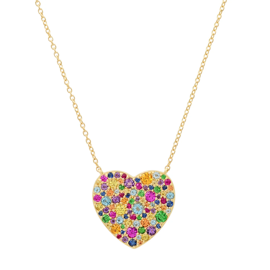 14K Classic Multi Colored Heart Necklace