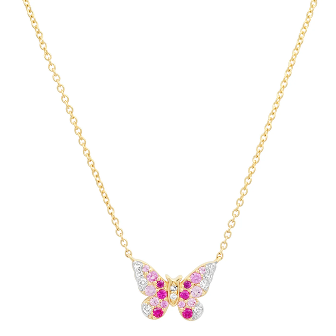 14K Mini Pink & Diamond Ombre Butterfly Neck