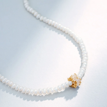 Load image into Gallery viewer, White Pearl Beaded Necklace w/ Baguette Diamond Roundel Center
