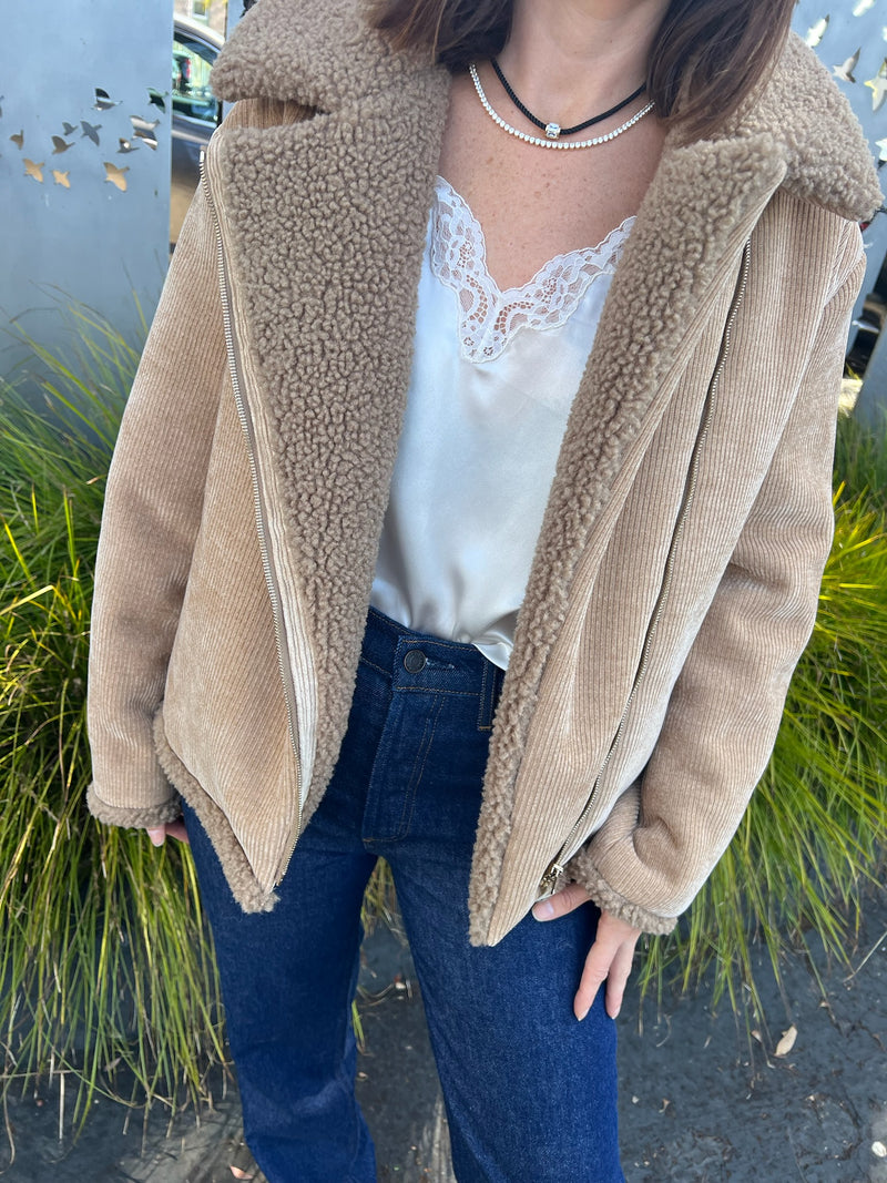 Faux Shearling Corduroy Jacket