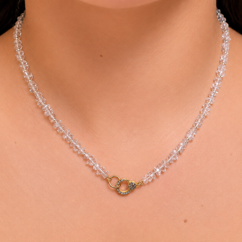 Herkimer Stones and Diamond Lock Necklace