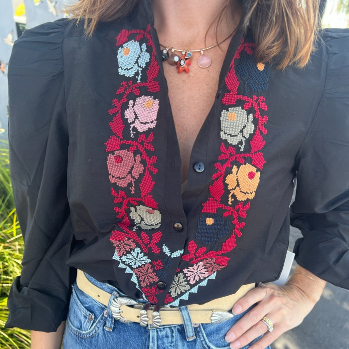 Annabel Emblem Panel Shirt — Pink Lagoon Boutique, Solana Beach