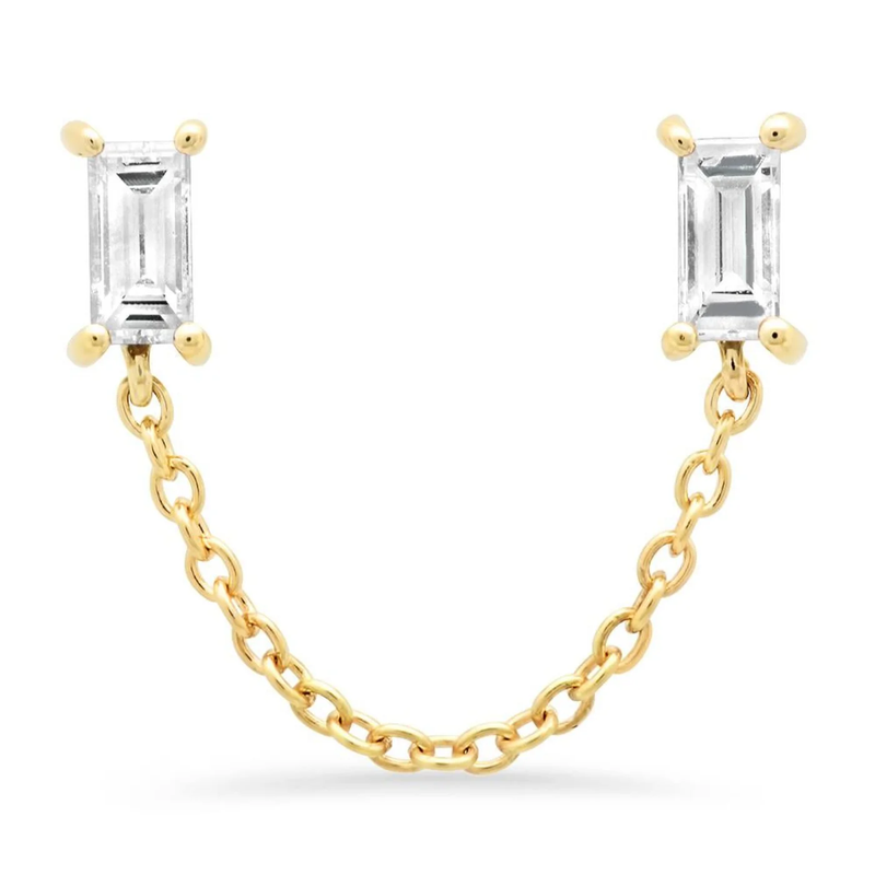 Diamond Baguette Chain Stud