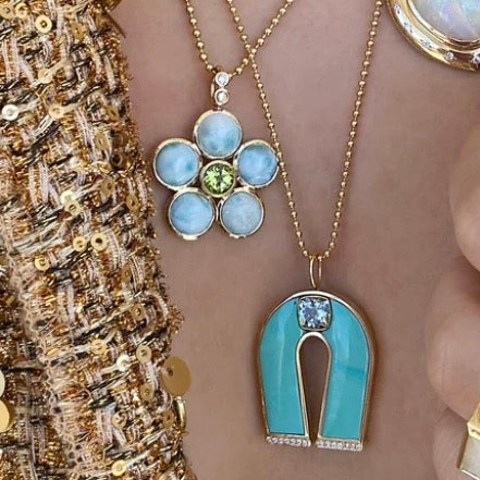Larimar, Peridot and Diamond Blossom Neclace alternate view