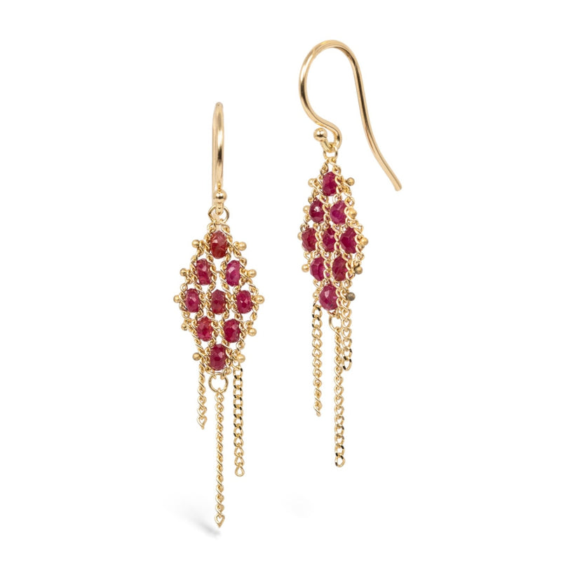 Small Textile Ruby Earrings