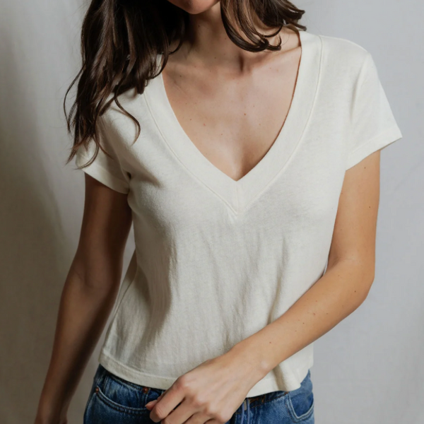 Val Hemp Milk Cotton V Neck Tee — Pink Lagoon Boutique, Solana Beach