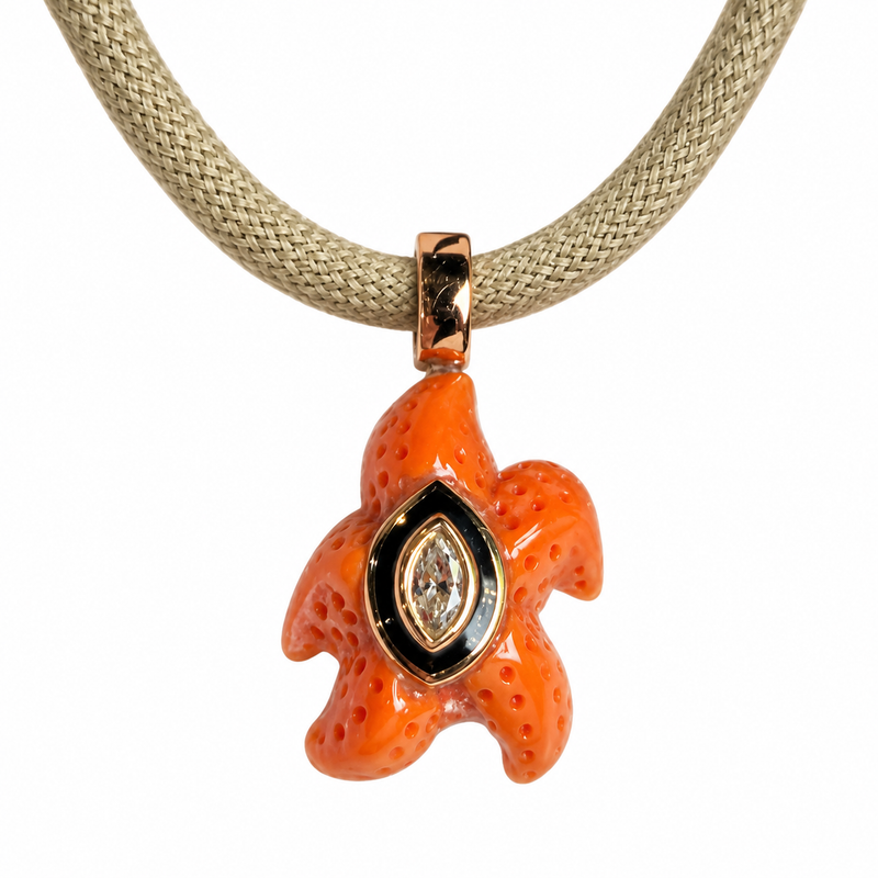 Petite Coral Starfish w/ Marquise Diamond