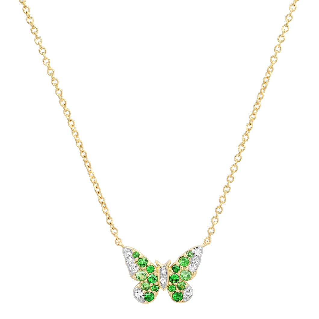 Mini Green and Diamond Ombré Butterfly Necklace