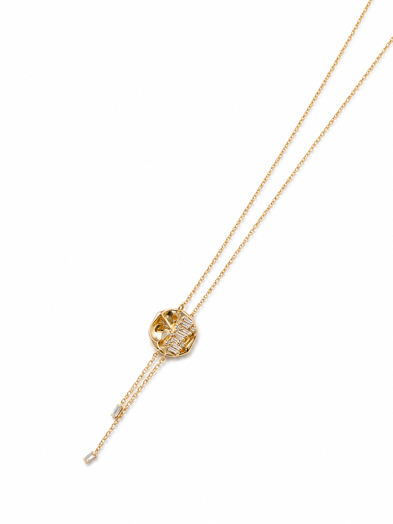Staggered Mixed Diamond Bar Solid Gold Necklace