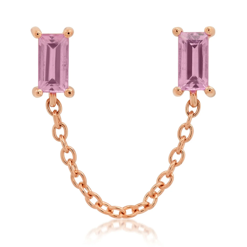 Pink Sapphire Baguette Chain Stud