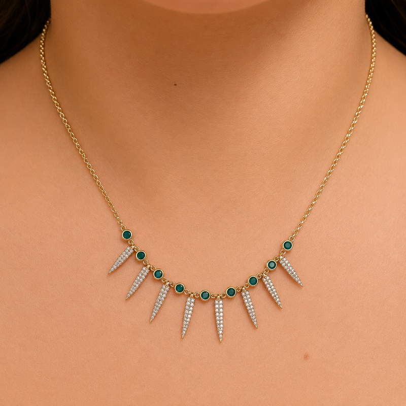 Green Onyx & Diamond spike Necklace