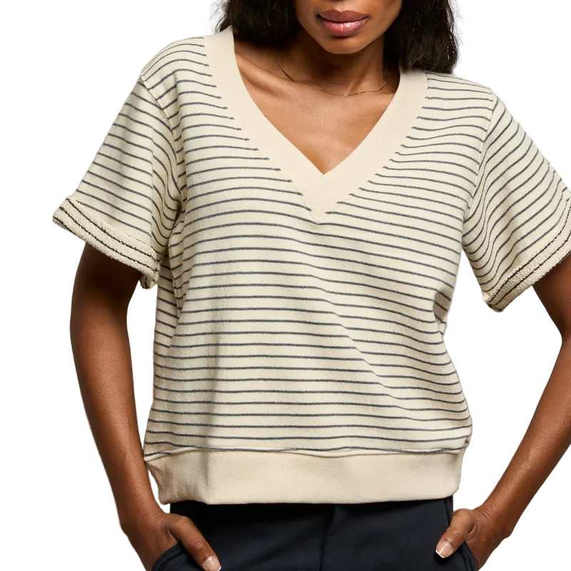 Briggs French Terry Stripe Vneck Short Sleeve Sweatshirt