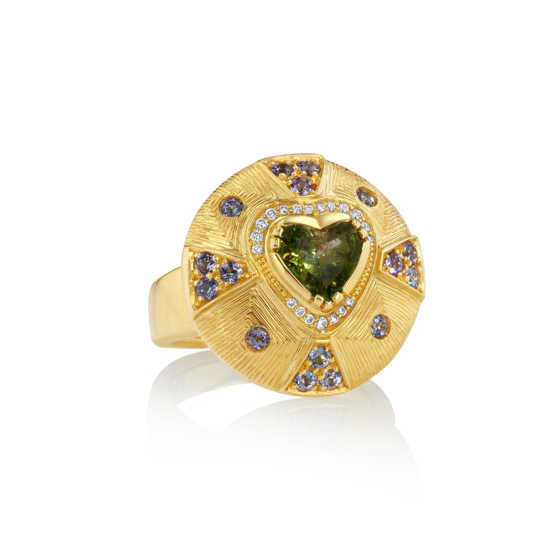 Tourmaline Tanzanite Byzantine Shield Ring