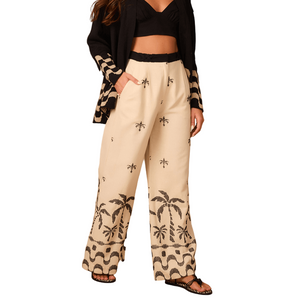 Orla Embroidery Linen Wide Leg Pants