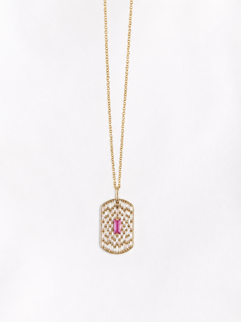 Infinite Pink Sapphire & Diamond Waterfall Dog Tag Pendant