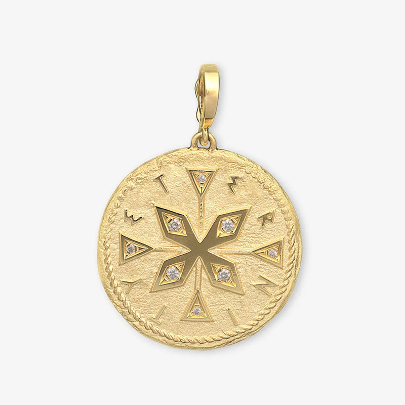 18K YG Compass Large Diamond Coin Charm