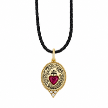 Load image into Gallery viewer, Small Hand Engraved &amp; Hand Painted Heart Single Cross &amp; Arrow Enamel
