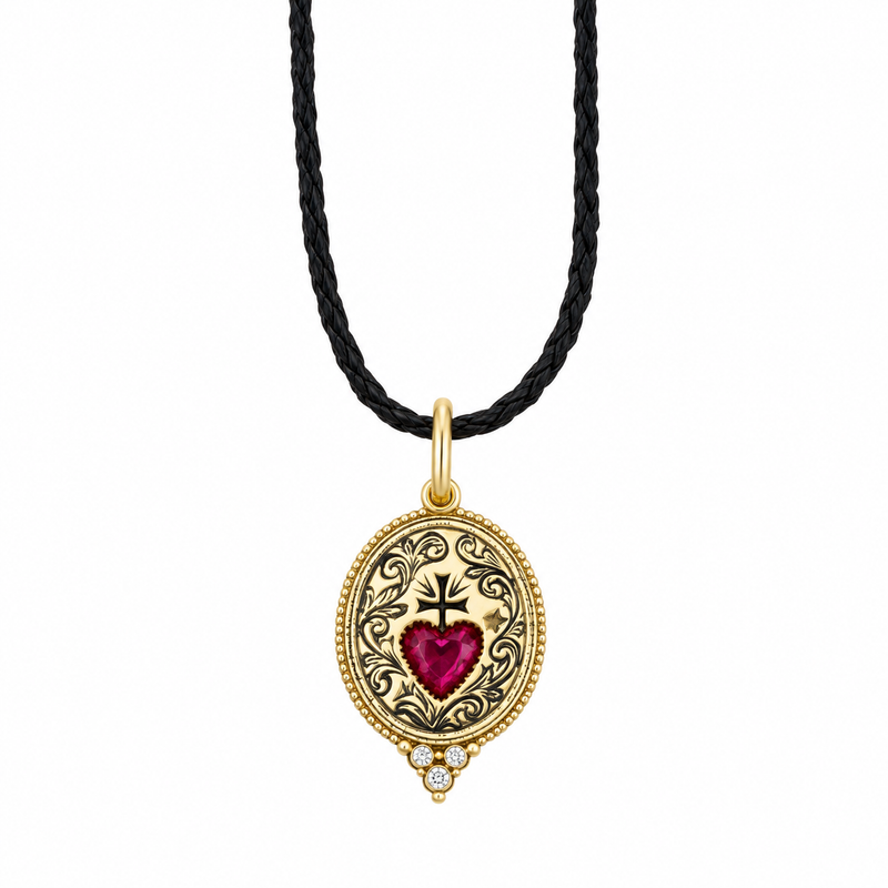 Small Hand Engraved & Hand Painted Heart Single Cross & Arrow Enamel