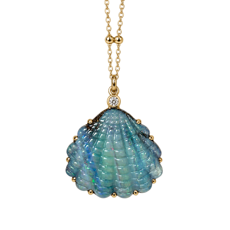 Boulder Opal Shell Diamond Dewdrop Necklace