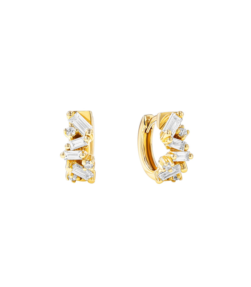 18K YG Frenzy Diamond Huggies