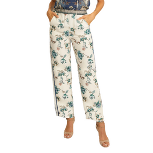 The Max Pant combines timeless elegance with a modern twist, featuring a high-waisted, wide-leg silhouette that elongates the figure. With a soft, fluid drape, these pants offer both comfort and effortless style.

Crafted from 100% viscose fabric, the Cheetah Reflections print features a floral pattern accentuated by a white background. The trim of this pant mimics the spots on a cheetah adding a touch of the wild to a classic elegant pant. Soft, breathable, and lightweight, it’s perfect for creating stando