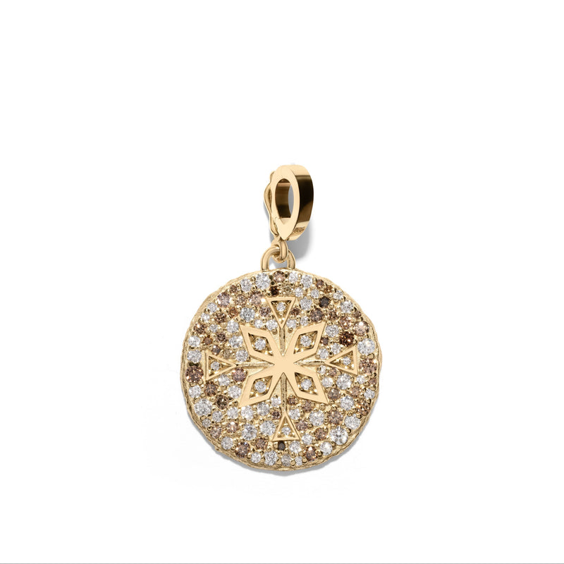 Compass Pave Med Coin w/ White Campagne & Brown Diamond
