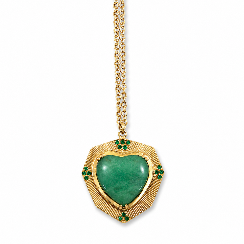 Engraved Chrysoprase Heart Necklace