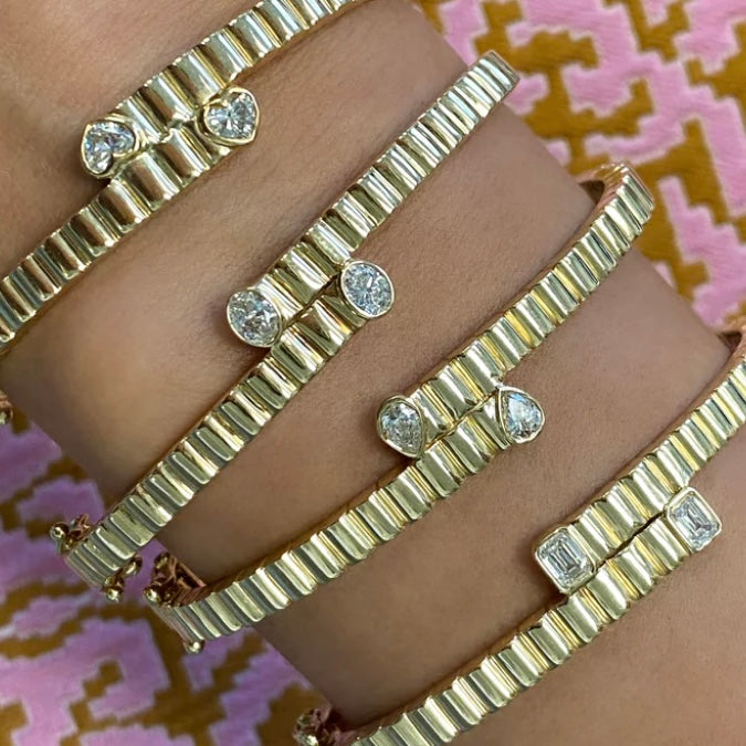 Reeded Gold & Pear Shaped Diamond Bangle alternate view