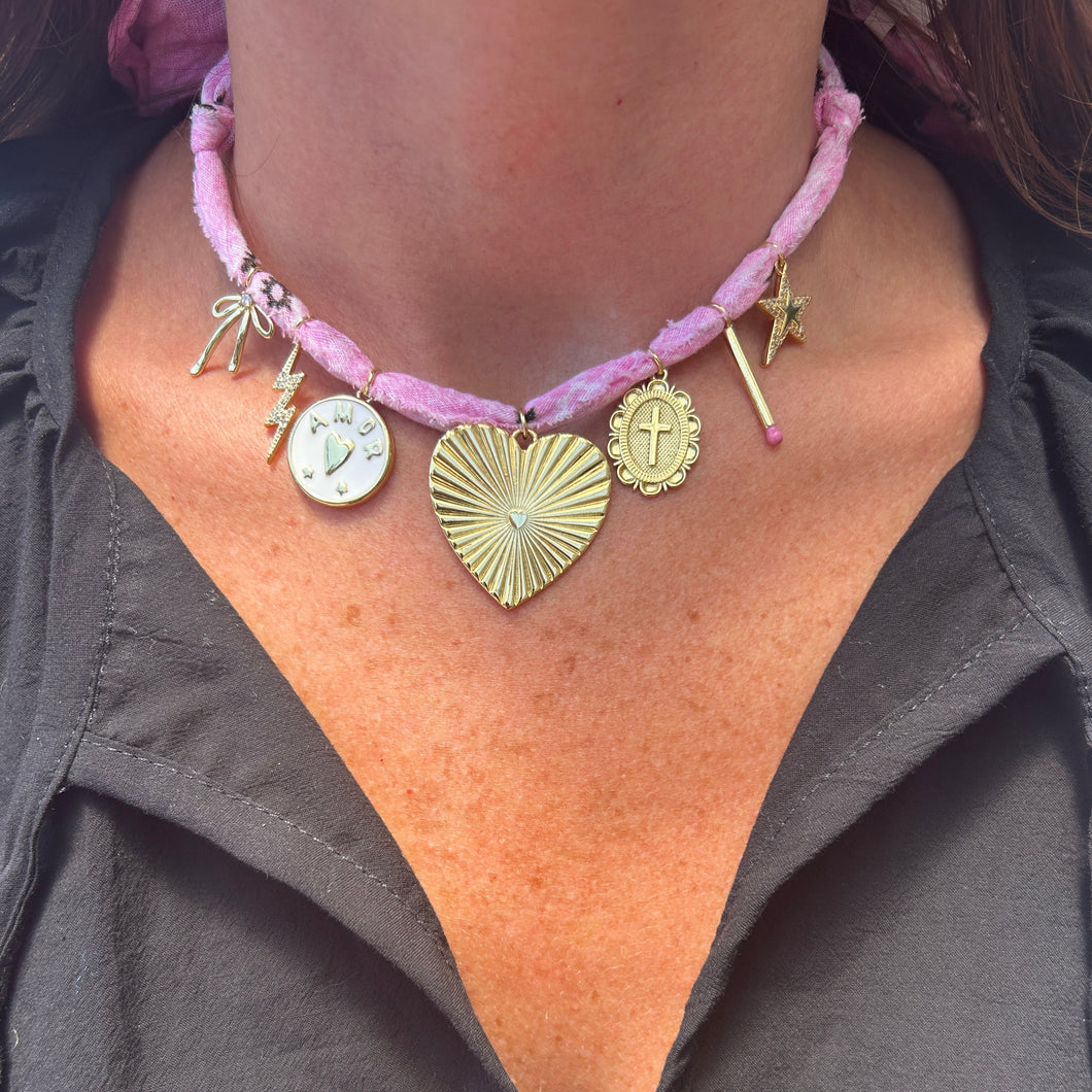 Pink Amor Heart Bandana Necklace