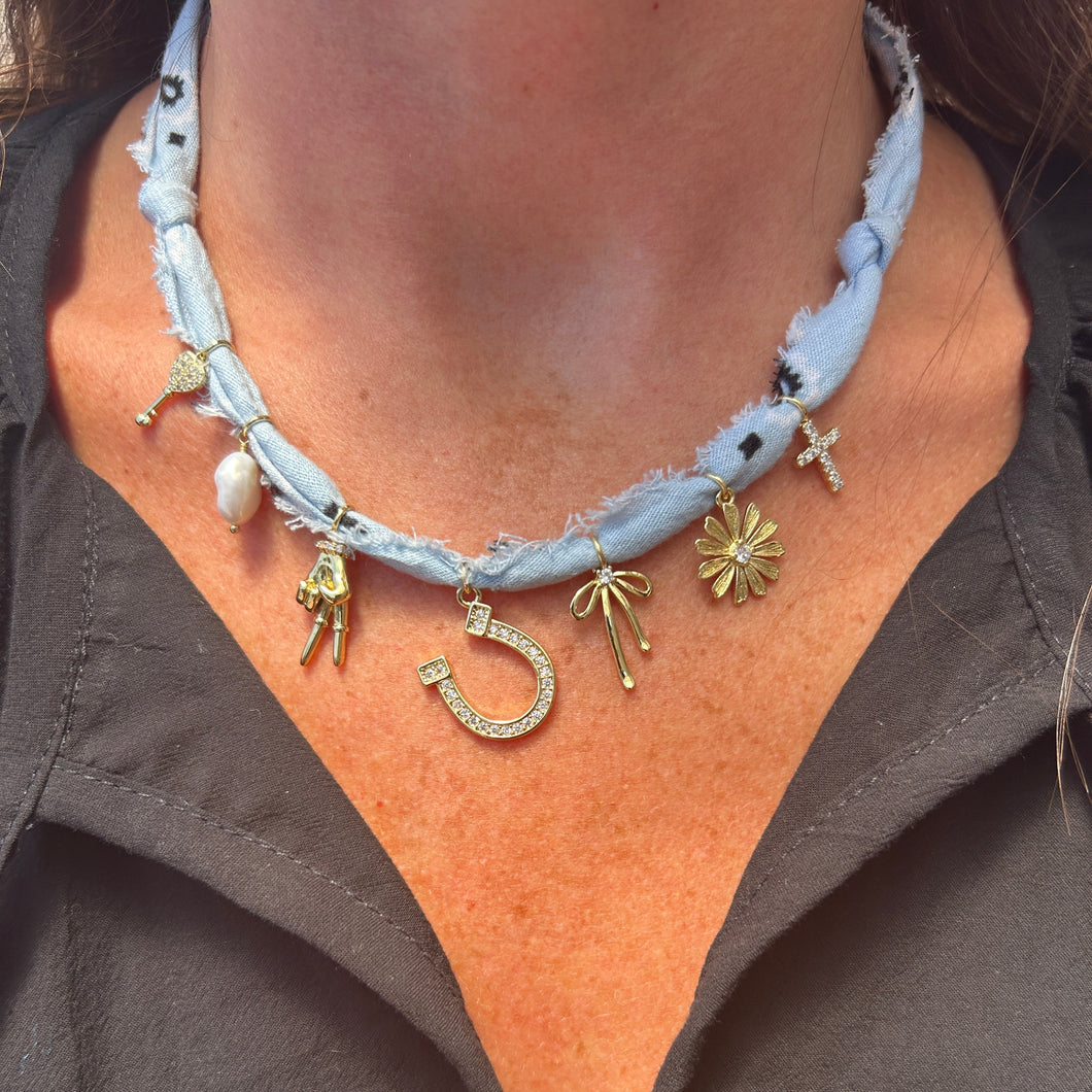 Blue Horseshoe  Bandana Necklace