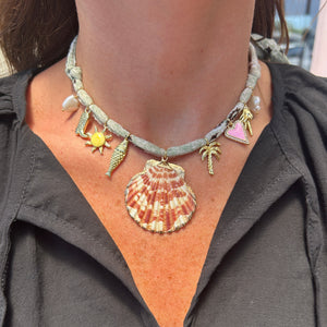 Green Shell Charm Bandana Necklace