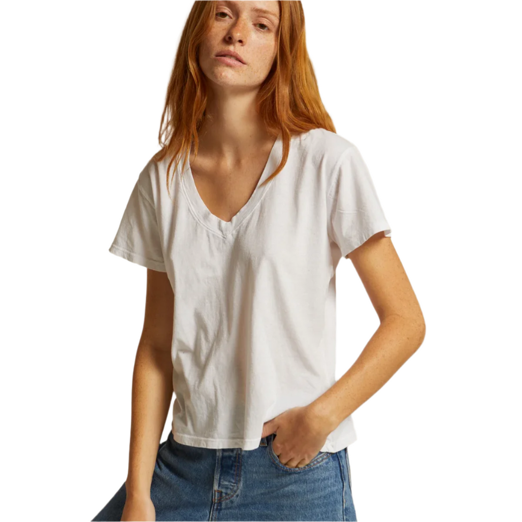 Hendrix Cotton Short Sleeve Boxy V Neck Tee