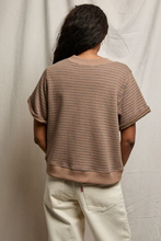 Load image into Gallery viewer, Briggs French Terry Stripe Vneck Short Sleeve Sweatshirt
