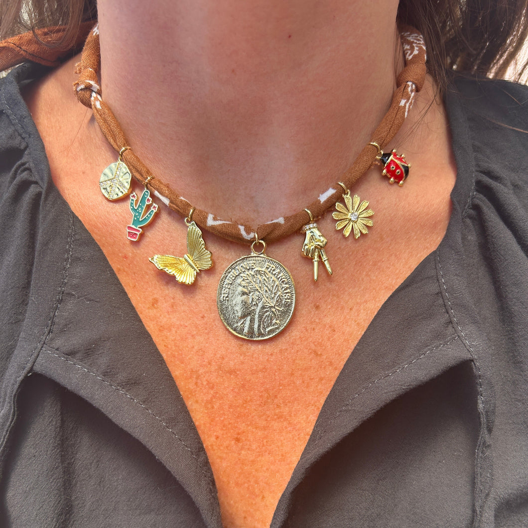 Tan Coin Bandana Necklace