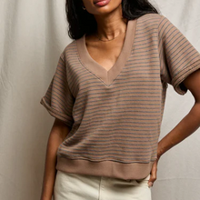 Load image into Gallery viewer, Briggs French Terry Stripe Vneck Short Sleeve Sweatshirt
