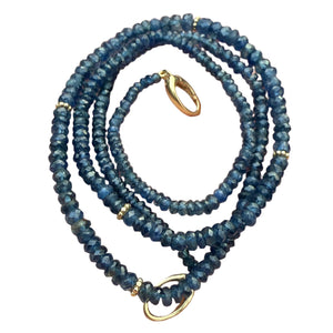 18K YG Faceted Blue Sapphire Beaded Necklace