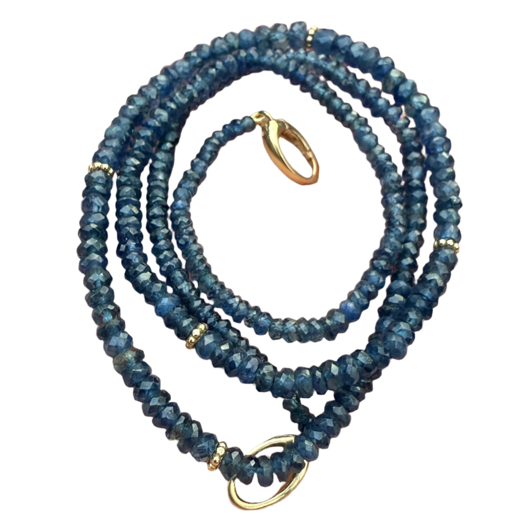 18K YG Faceted Blue Sapphire Beaded Necklace