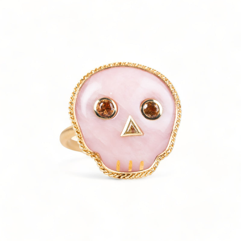 Pink Opal Skull Ring