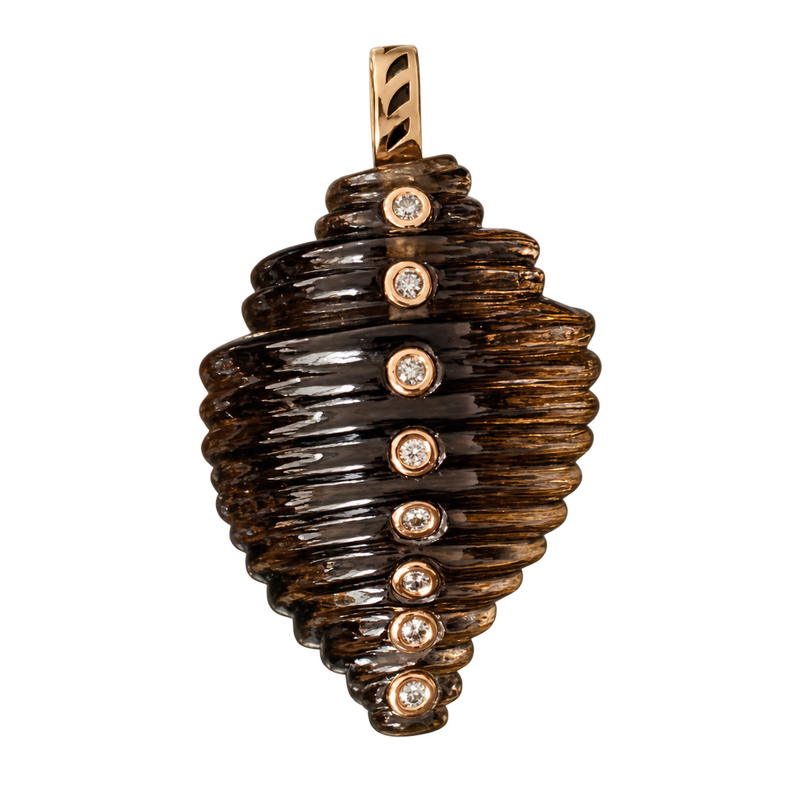 Classic Carved Onyx Turbo Shell Bead w/ Diamonds