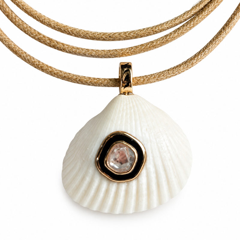Edul Shell w/ Polki Set Black Enamel