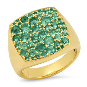 Emerald Cushion Signet Ring