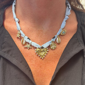 Blue Diamond Heart  Bandana Necklace