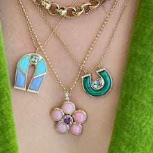 Load image into Gallery viewer, Pink Opal, Purple sapphire &amp; Diamond Blossom Necklace
