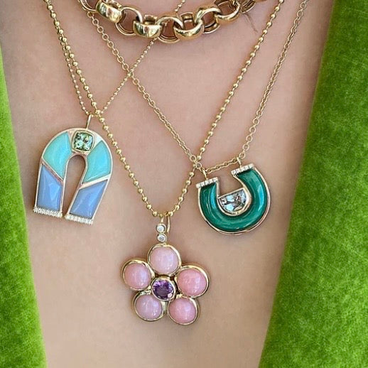 Pink Opal, Purple sapphire & Diamond Blossom Necklace alternate view