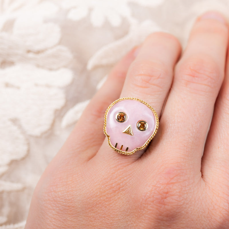 Pink Opal Skull Ring alternate view