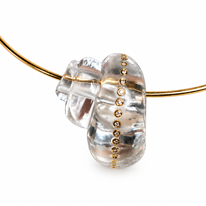 Classic Carved Crystal Turbo Shell Bead w/ Diamonds